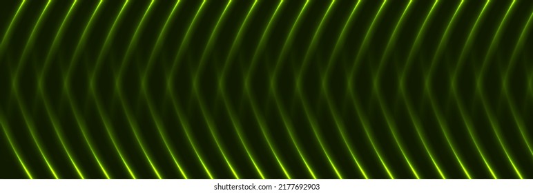 Líneas onduladas láser de neón verde abstractas diseño de banner futurista. Fondo vectorial de tecnología