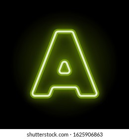 Green neon letter A with glow on black background. Blur effect is made with mesh. Vector illustration