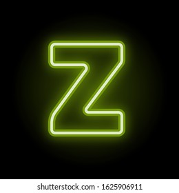 Green neon letter Z with glow on black background. Blur effect is made with mesh. Vector illustration