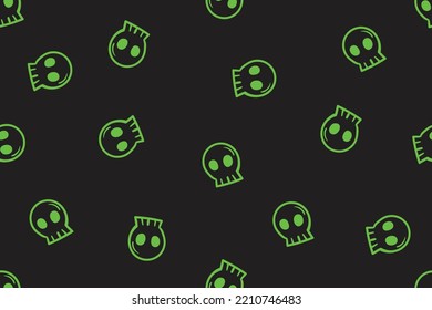 Green neon light bone Halloween doodle pattern