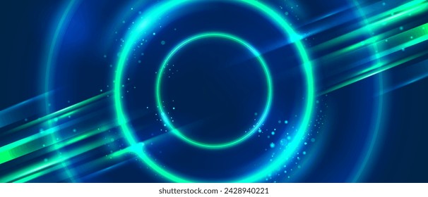 Green Neon Light Energy Ring Background Adlı Stok Vektör