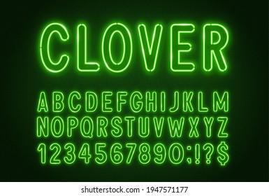 Green neon light font on a dark background.