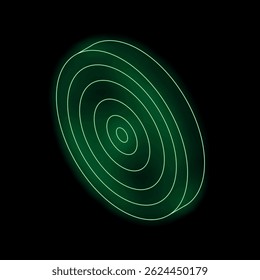 Luz de néon verde formando círculos concêntricos com um fundo preto