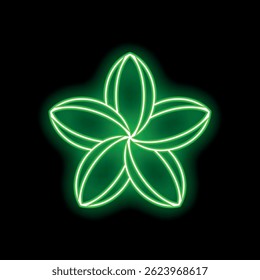 Luz de neón verde brillante sobre fondo negro en forma de flor