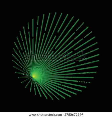 Green neon light rays emanating from a central point in a circular pattern