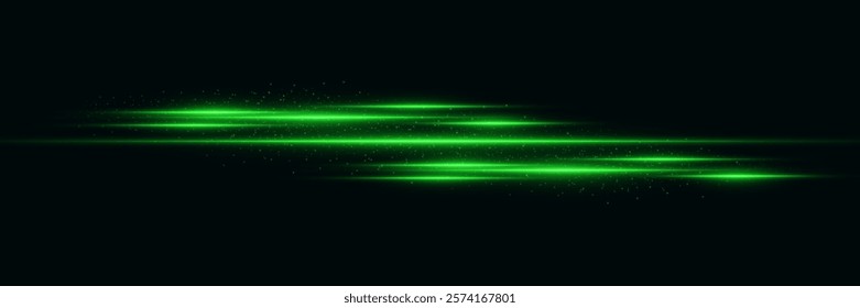 Green neon lines, light beam and horizontal laser.