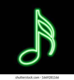 Green neon note sign on a black background. Vector illustration