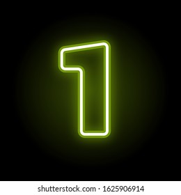Green neon number 1 with glow on black background. Blur effect is made with mesh. Vector illustration