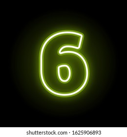 Green neon number 6 with glow on black background. Blur effect is made with mesh. Vector illustration