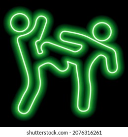 Green neon outline, two people engaged in freestyle wrestling. Athletes, fight