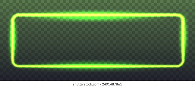 Green neon panel frame on transparent background. Abstract empty rectangle vector illustration