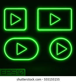 Green Neon Play Button. Vector Illustration. 