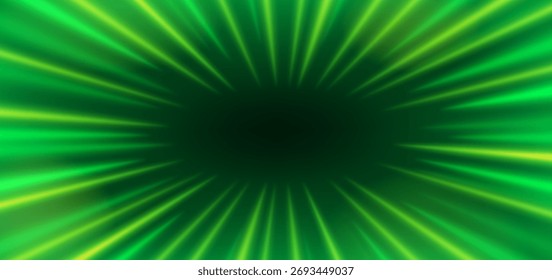 Fondo de rayo radial de neón verde. Abstractas efecto de ráfaga de luz. Telón de fondo de movimiento de velocidad