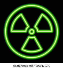 Green neon radiation icon on a black background. Vector illustration
