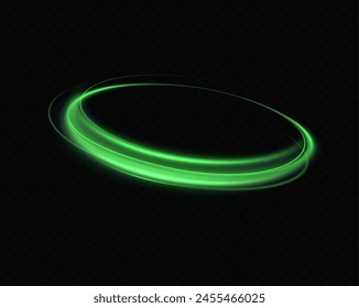 Anillo de neón verde. Círculo brillante. Efecto Resplandor. Marco de luz redondo. líneas de luz abstractas de movimiento y velocidad. Abstractas líneas de luz de movimiento y velocidad. elipse verde claro.