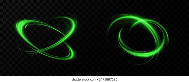 Green neon ring. Glowing circle. Glow effect. Round light frame. abstract light lines of movement and speed. Abstract light lines of movement and speed. light green ellipse.