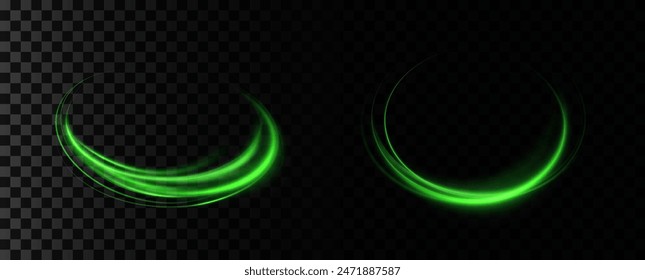 Anillo de neón verde. Círculo brillante. Efecto Resplandor. Marco de luz redondo. líneas de luz abstractas de movimiento y velocidad. Abstractas líneas de luz de movimiento y velocidad. elipse verde claro.