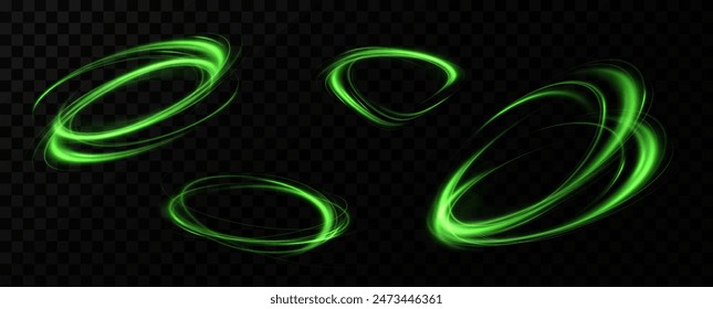 Anillo de neón verde. Círculo brillante. Efecto Resplandor. Marco de luz redondo. líneas de luz abstractas de movimiento y velocidad. Abstractas líneas de luz de movimiento y velocidad. elipse verde claro.