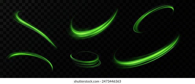 Anillo de neón verde. Círculo brillante. Efecto Resplandor. Marco de luz redondo. líneas de luz abstractas de movimiento y velocidad. Abstractas líneas de luz de movimiento y velocidad. elipse verde claro.