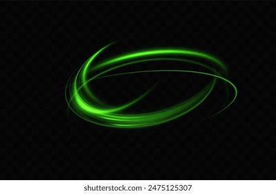 Green neon ring. Glowing circle. Glow effect. Round light frame. abstract light lines of movement and speed. Abstract light lines of movement and speed. light green ellipse.