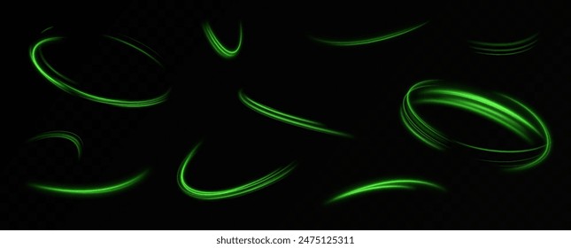 Anillo de neón verde. Círculo brillante. Efecto Resplandor. Marco de luz redondo. líneas de luz abstractas de movimiento y velocidad. Abstractas líneas de luz de movimiento y velocidad. elipse verde claro.