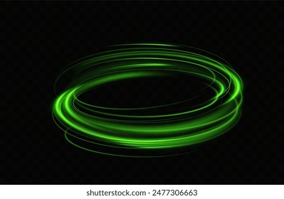 Green neon ring. Glowing circle. Glow effect. Round light frame. abstract light lines of movement and speed. Abstract light lines of movement and speed. light green ellipse.