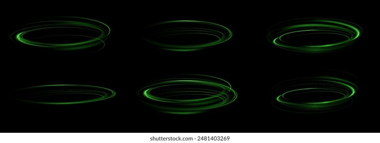 Green neon ring. Glowing circle. Glow effect. Round light frame. abstract light lines of movement and speed. Abstract light lines of movement and speed. light green ellipse.