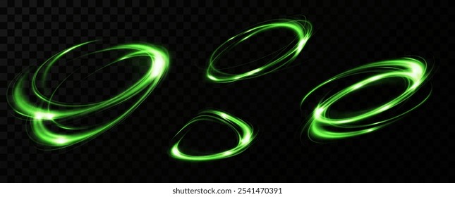 Green neon ring. Glowing circle. Glow effect. Round light frame. abstract light lines of movement and speed. Abstract light lines of movement and speed. light green ellipse.	