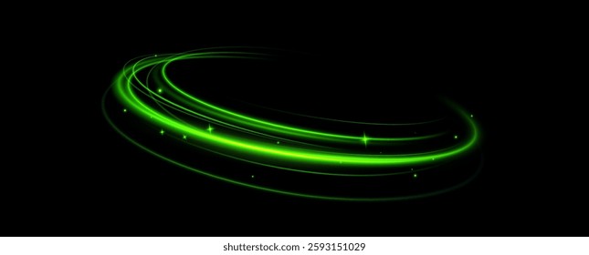 Green neon ring. Glowing circle. Glow effect. Round light frame. abstract light lines of movement and speed. Abstract light lines of movement and speed. light green ellipse.