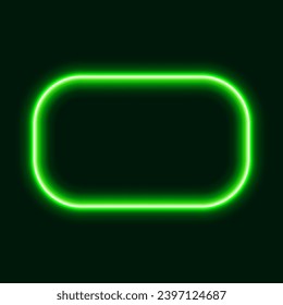 Green neon rounded rectangle frame on dark background, vector illustration.