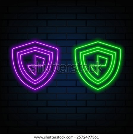 green Neon Shield Shape. neon style.
