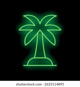 Green neon sign depicting the outline of a palm tree against a black background