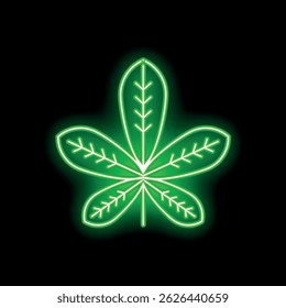 Green neon sign illustrating a chestnut leaf, perfect for nature themed projects or designs related to autumn