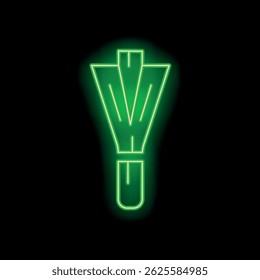 Green neon sign of a whisk glowing on a black background