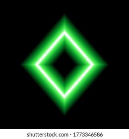 Green neon symbol of card suits. Diamonds. Suit icon. Rhombus shape