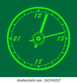 Green neon vector clock. Vector Illustration