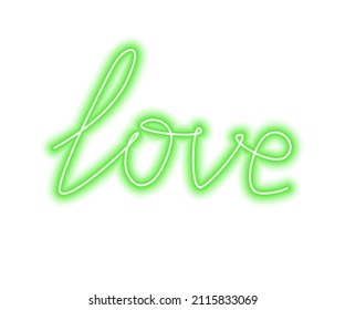 Green neon word Love isolated on white. Vector illustration