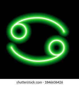 Green neon zodiac sign Cancer. Predictions, astrology, horoscope.