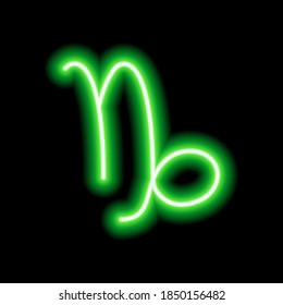 Green neon zodiac sign Capricorn. Predictions, astrology, horoscope.