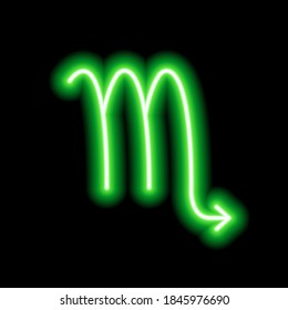 Green neon zodiac sign Scorpio. Predictions, astrology, horoscope.