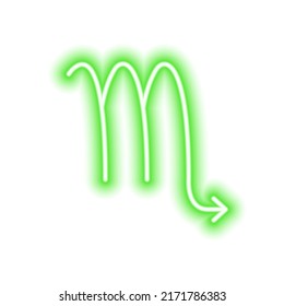 Green neon zodiac sign Scorpio on white. Predictions, astrology, horoscope. Vector illustration