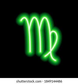 Green neon zodiac sign Virgo. Predictions, astrology, horoscope.