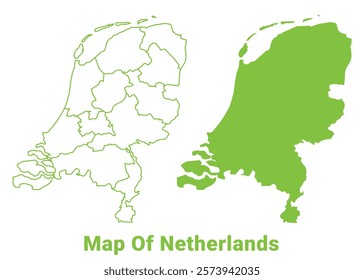 Green Netherlands map outline and flat vector illustration