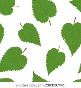 Green nettle leaves seamless pattern. Botanical background. Vector cartoon illustration.