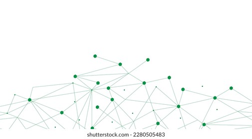 Green network. Abstract connection on white background. Green network technology background with dots and lines for desktop. Ai system background. Abstract concept. Line background, network technology