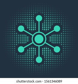 Green Network icon isolated on blue background. Global network connection. Global technology or social network. Connecting dots and lines. Abstract circle random dots. Vector Illustration