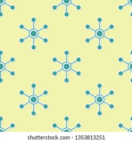 Green Network icon isolated seamless pattern on yellow background. Global network connection. Global technology or social network. Connecting dots and lines. Flat design. Vector Illustration