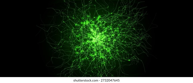 Green Neural Connected Lines Bio Cell Organic Life Microbiology. Antecedentes Abstractas de la biotecnología de la atención sanitaria. Tecnología de Neurociencia de Red Digital Cibernética BG Concept. Ilustración vectorial.