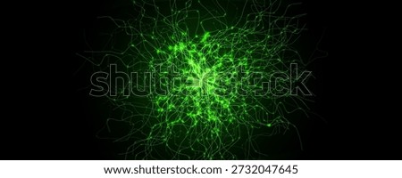 Green Neural Connected Lines Bio Cell Organic Life Microbiology Research. Abstract Healthcare Biotech Background. Cyber Digital Network Neuroscience Technology BG Concept. Vector Illustration.