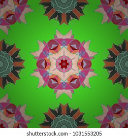 Green, neutral and pink colors with colored ornament mandala, based on ancient greek and islamic ornaments. For wedding invitation, book cover or flyer.